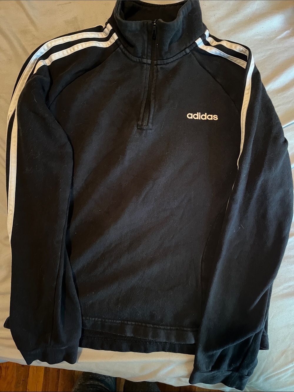 adidas Black Half-Zip Sweatshirt with White Shoulder Stripes